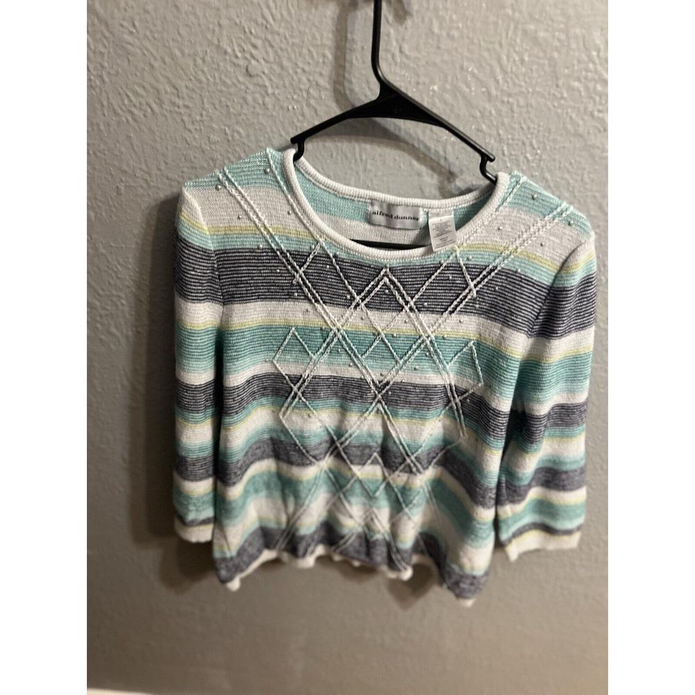 Alfred Dunner Top‎ Women's Striped Beaded 3/4 Sleeve Size Large